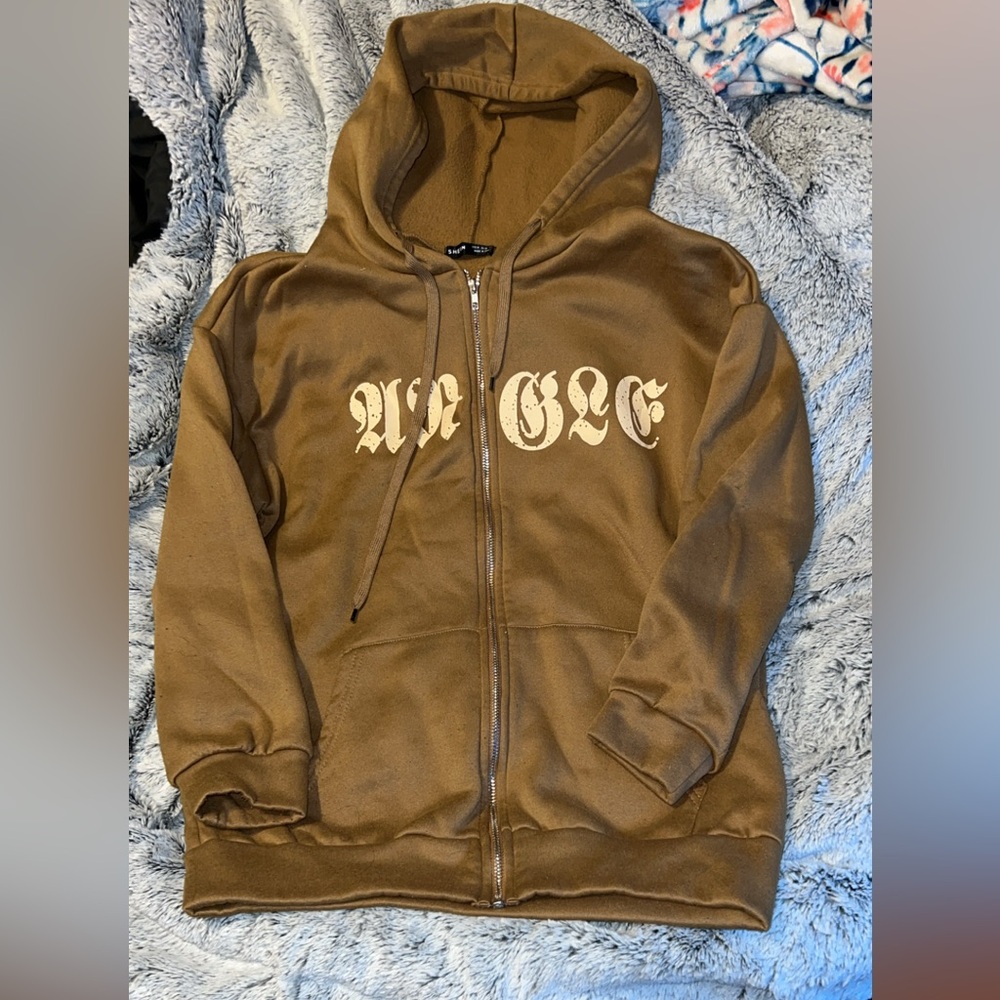 Brown Zip Up Y2K Hoodie